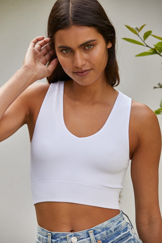 Seamless V-Neck Crop Basic Tank