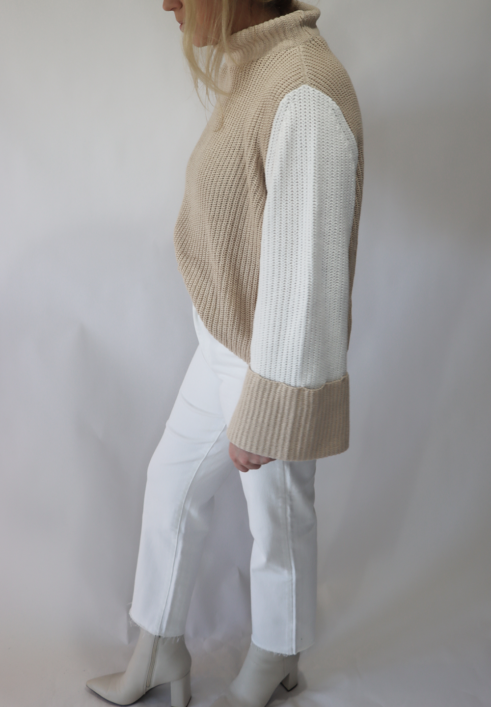 Ribbed Colorblock Turtleneck Sweater